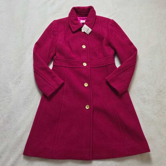 New 6P J Crew Factory wool-blend lady day coat in Brilliant Berry 6 Petite - Picture 3 of 12
